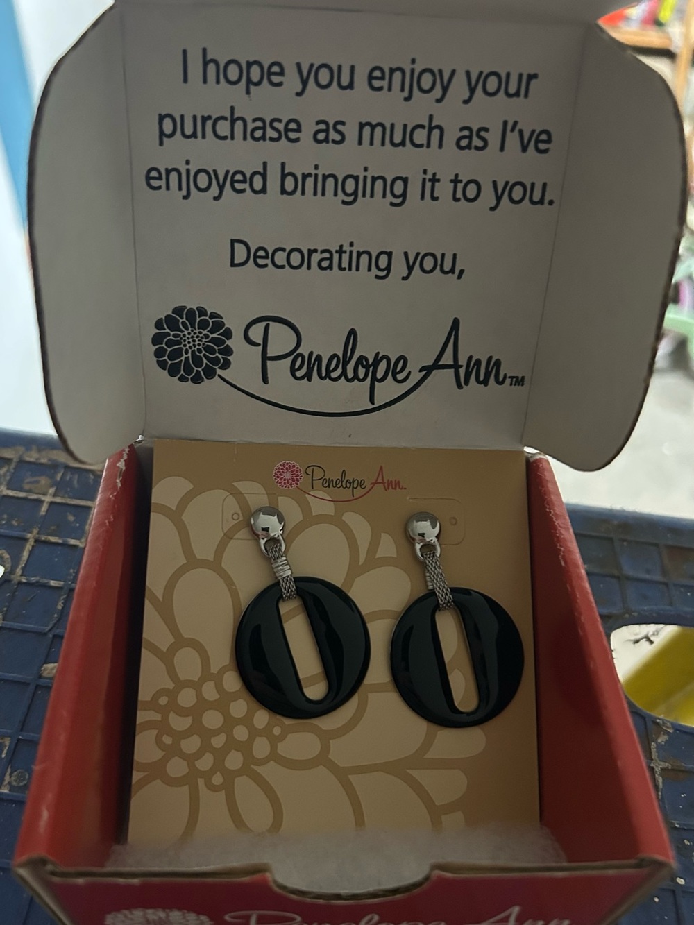 Penelope Ann Black Hoop Drop Earrings